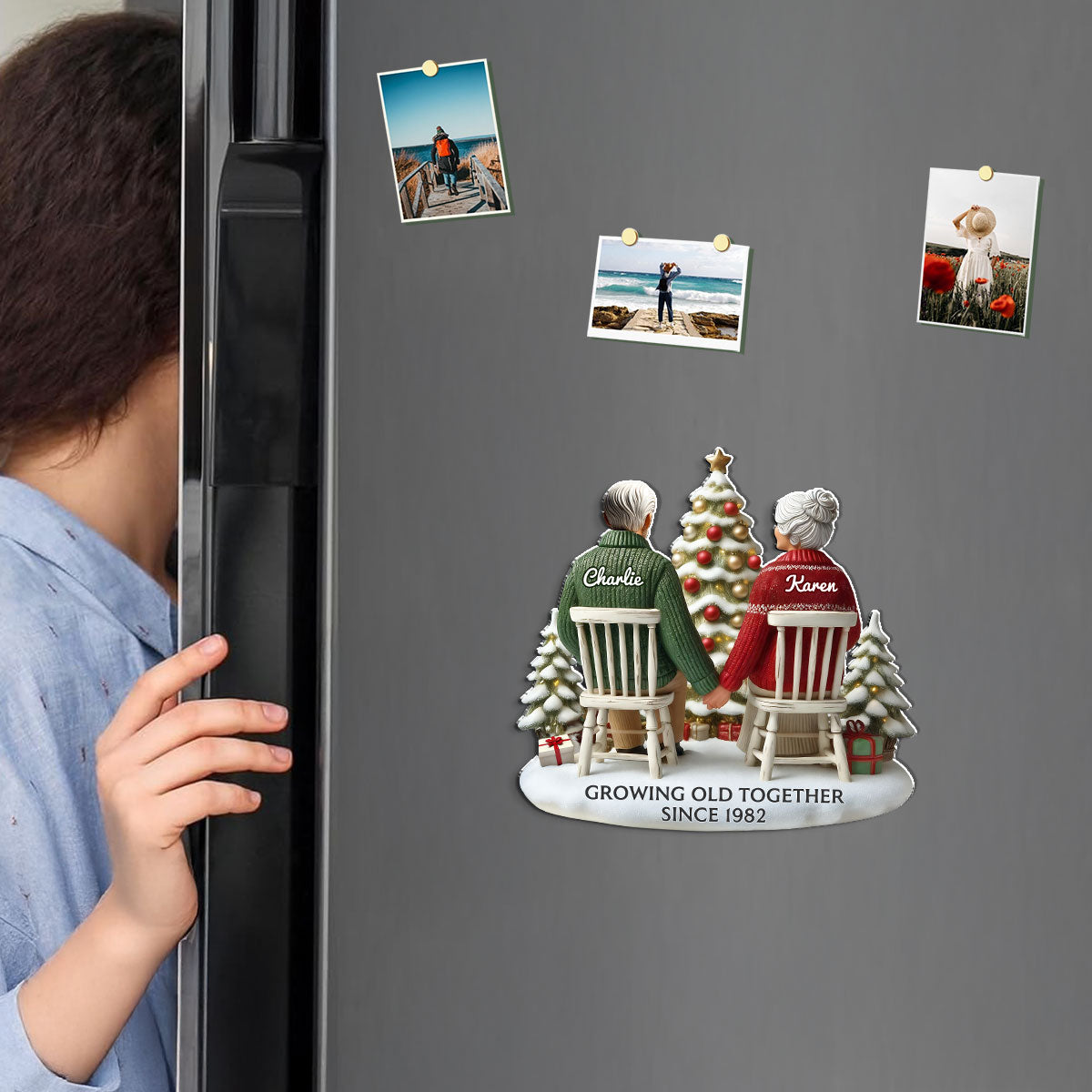 3D Back View Couple Growing Old Together Personalized Acrylic Fridge Magnet, 2025 Heartfelt  Gift, Anniversary Gift For Couple, For Him, For Her, Husband, Wife