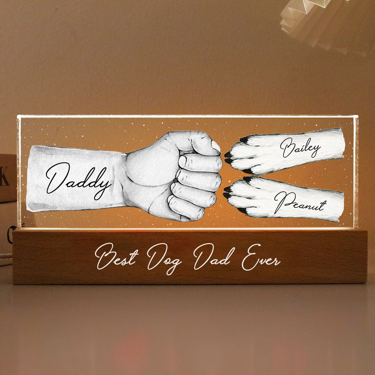 Dog Dad Fist Bump Personalized Acrylic LED Night Light