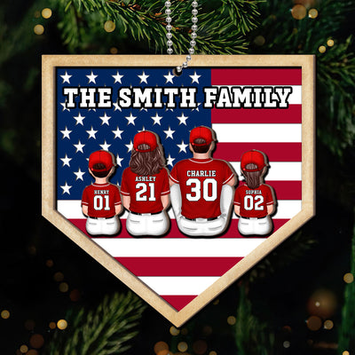 Baseball Family Sitting Personalized 2-Layer Wooden Ornament