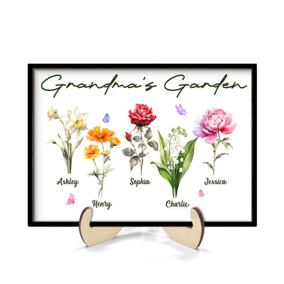 Grandma‘s Garden Beautiful Birth Month Flower Gift For Grandma Mom Personalized 2-Layer Wooden Plaque