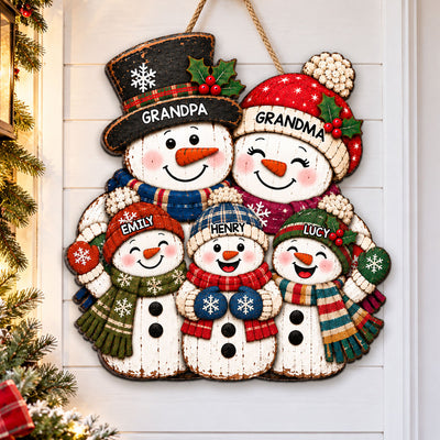 Colorful Christmas Snowman Grandpa Grandma Grandkids - Personalized Wood Sign - Christmas Decor For Grandparents
