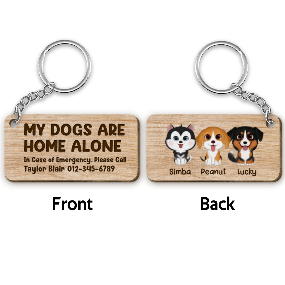My Pets Home Alone Watercolor Dog Cat Personalized Wooden Keychain