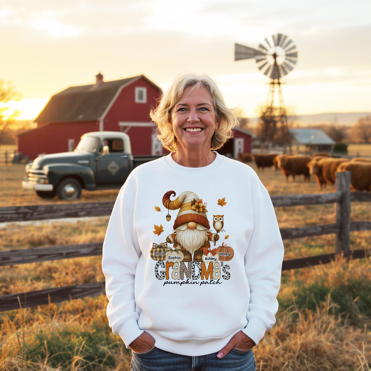Grandma's Pumpkin Patch Cute Fall Gnome Personalized Sweatshirt, Cozy Fall Shirt for Grandma, Mom