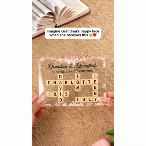 Grandma Grandpa Grandparents & Grandkids Forever Linked Together Crossword Puzzle Personalized Rectangle Acrylic Block