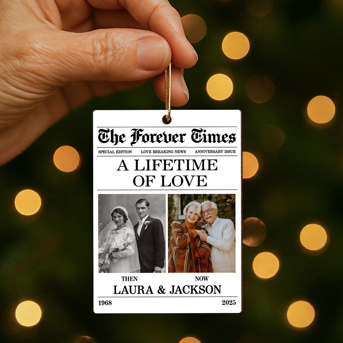 The Forever Time Then & Now Couple Anniversary - Personalized Wooden Ornament - Heartfelt Christmas Gift for Couple
