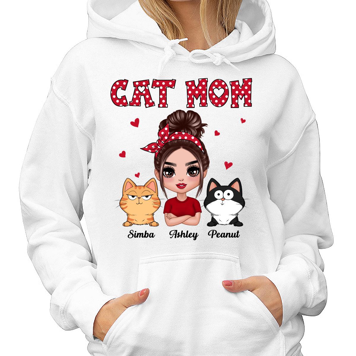 Polka Dot Pattern Doll Cat Mom Funny Cat Expressions Personalized Shirt