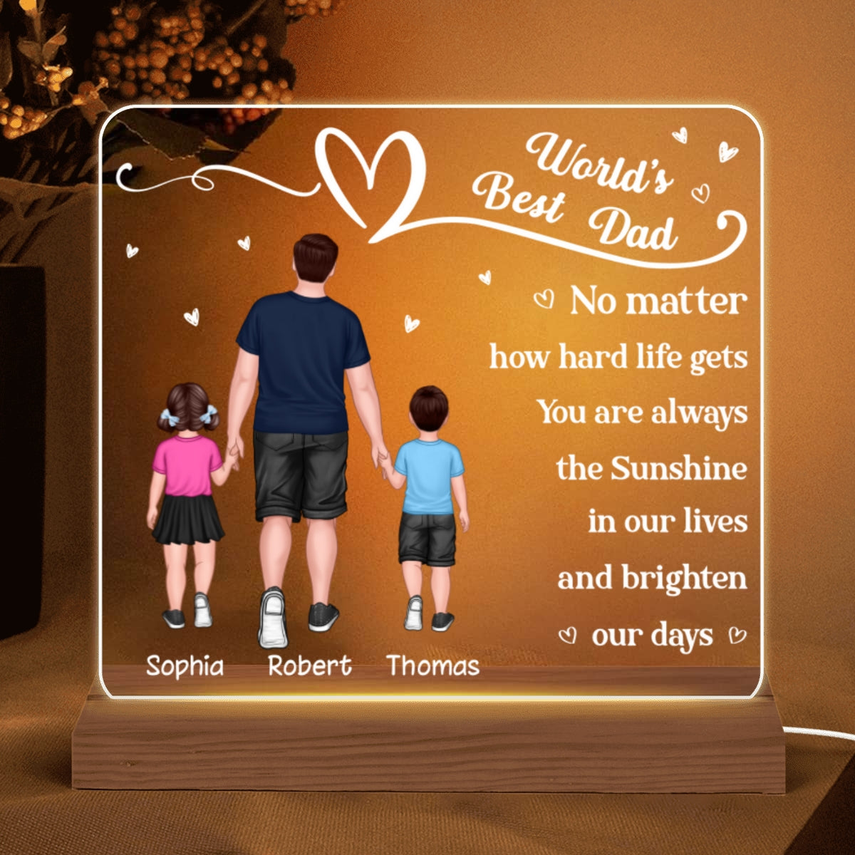World‘s Best Dad Standing Dad Kids Personalized Acrylic Custom Shape LED Night Light