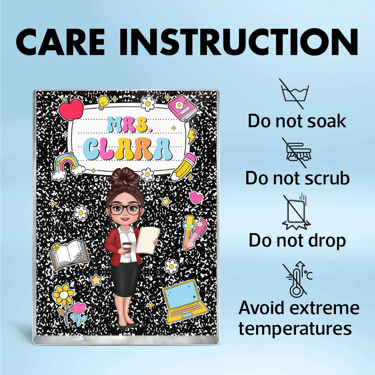 Teacher Composition Book Pattern Personalized Rectangle Acrylic Block, Gift For Teacher