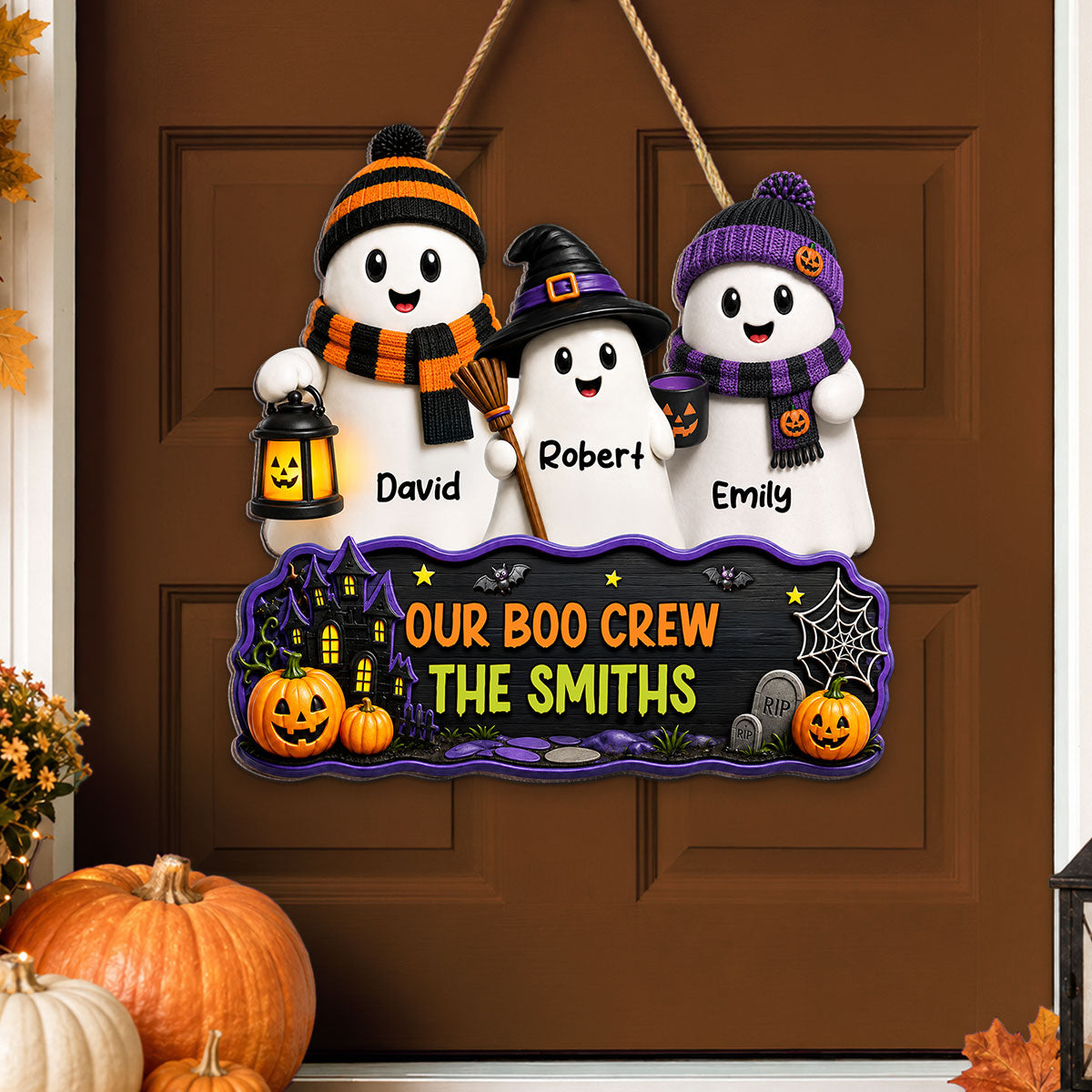 Cute Halloween Family Boo Crew - Personalized Wood Sign - Halloween Decoration For Family