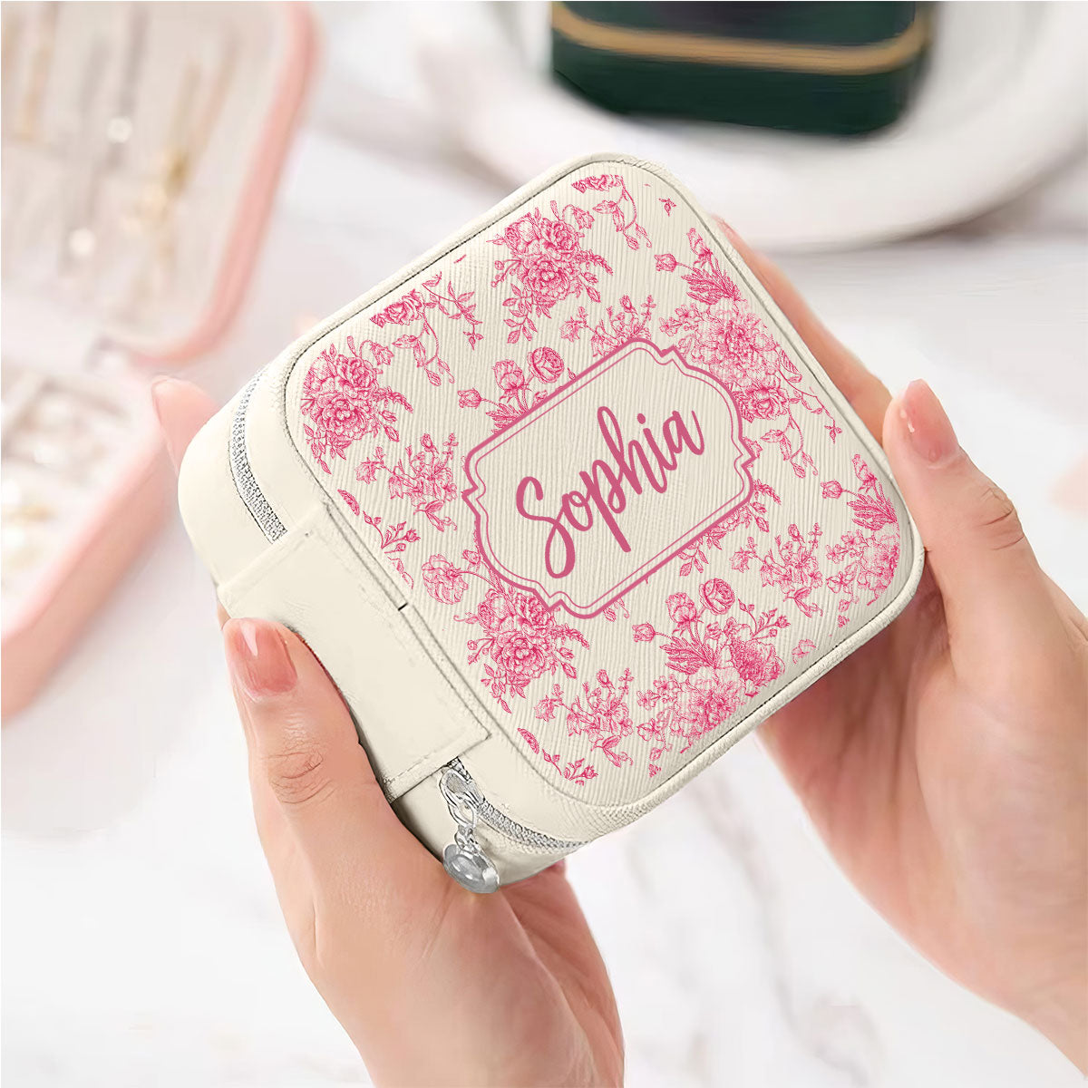 Chinoiserie Pattern Custom Name Gift for Women Friends Teen Birthday Gift Travel Case Personalized Jewelry Box