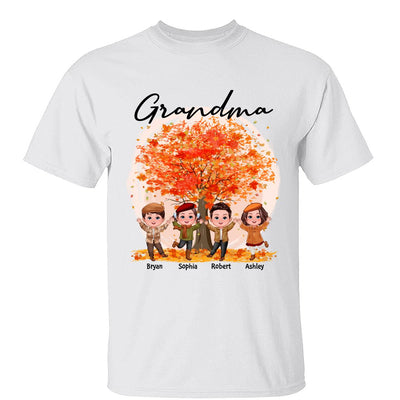 Fall Season Grandma Mom Doll Kids Playing Under Tree Personalized Shirt