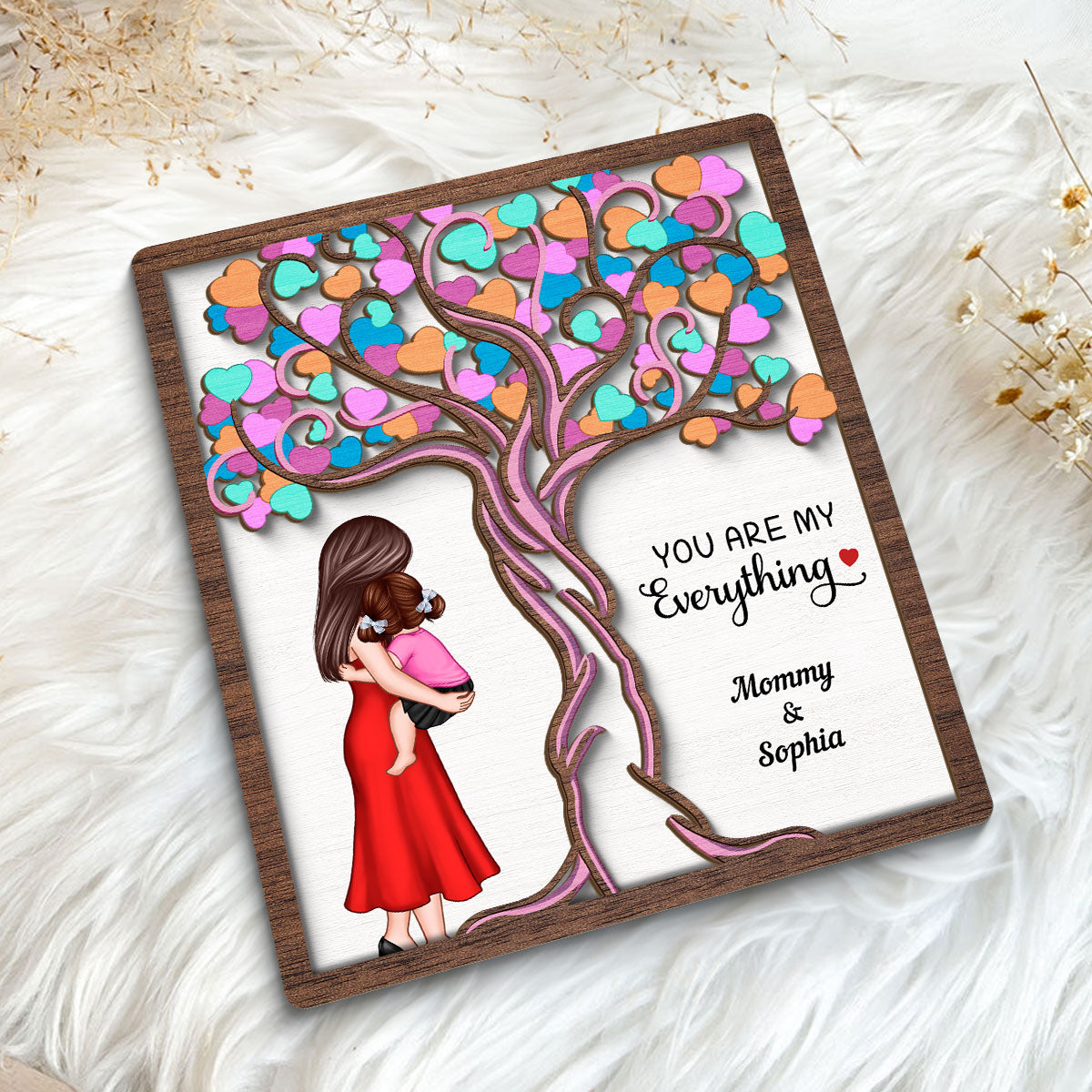 Love Heart Tree Mother Daughter Personalized 2-Layer Wooden Plaque