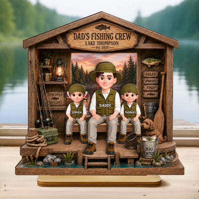Daddy's Fishing Crew - Personalized 2-Layered Wooden Plaque - Father's Day Gift for Dad, Husband