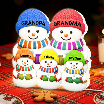 Heartwarming Christmas Grandma Grandpa Grandkids Snowman Together - Personalized Light Box
