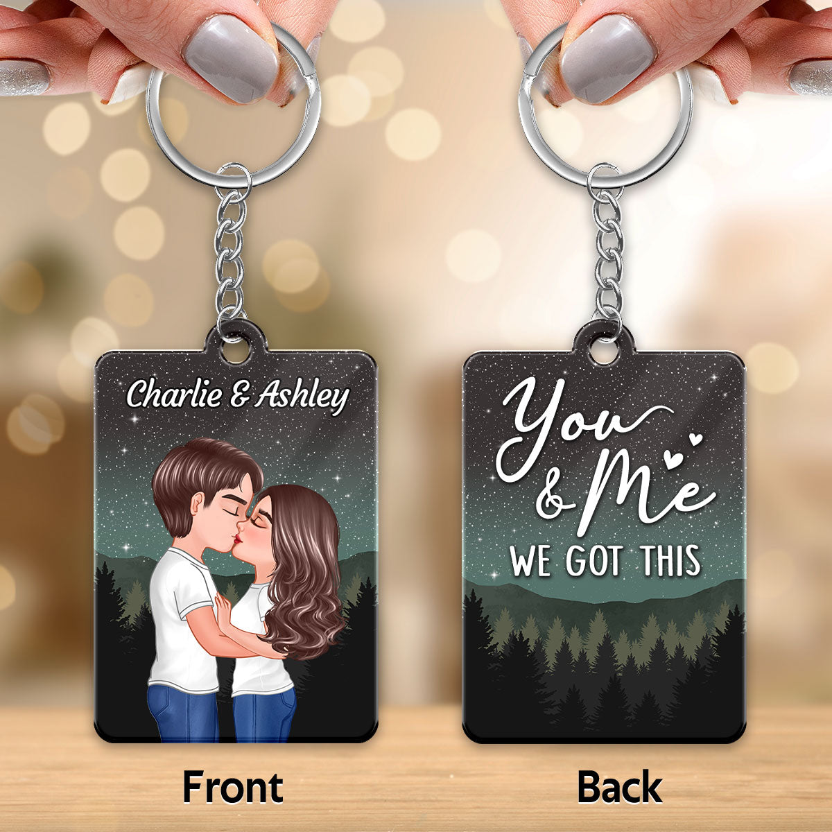 Couple Kissing Under Stars Sky Forest Personalized Acrylic Keychain