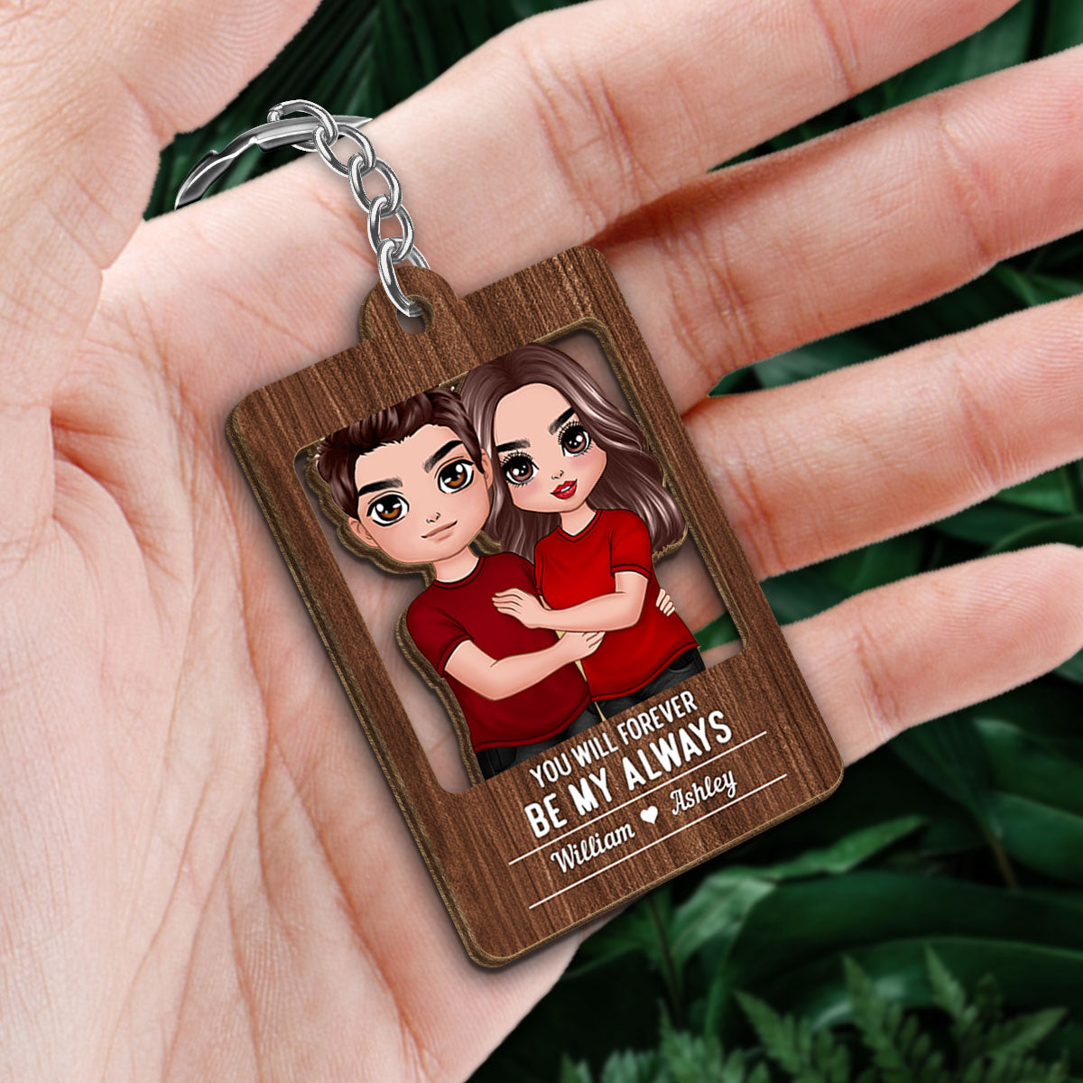 Doll Couple Standing Embracing Valentine‘s Day Gift Personalized Wooden Keychain