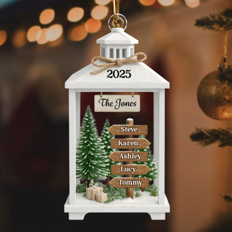 Family Sign Post Lantern - Personalized Acrylic Ornament - Christmas Gift for Family