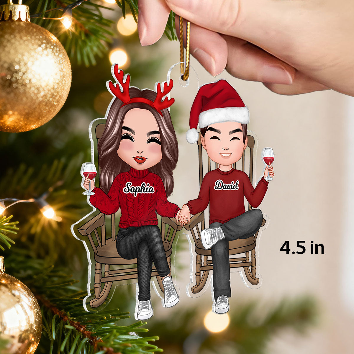Eternal Love Couple Sitting Together - Personalized Acrylic Ornament - Heartwarming Christmas Gift for Couple, For Him, For Her