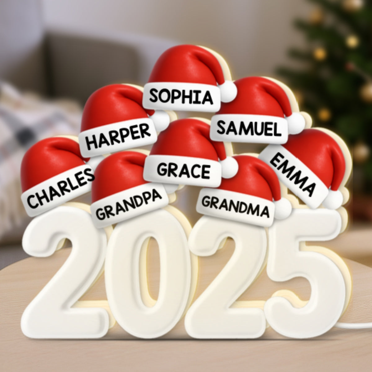 Christmas Family Members Grandpa Grandma Dad Mom Santa Hats - Personalized Light Box