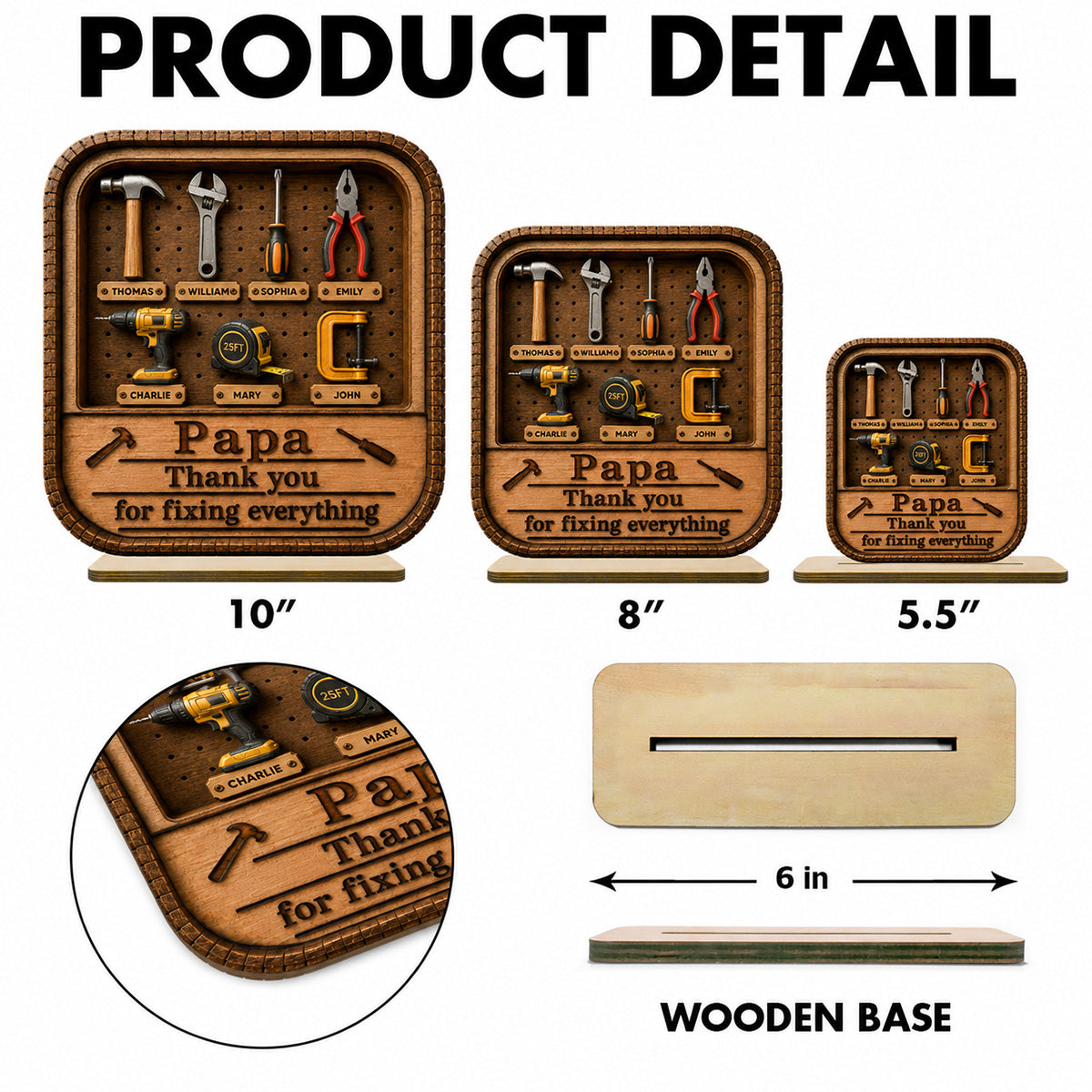 Dad Grandpa Tool Box - Personalized 2-Layered Wooden Plaque - Father's Day Gift For Dad, Husband