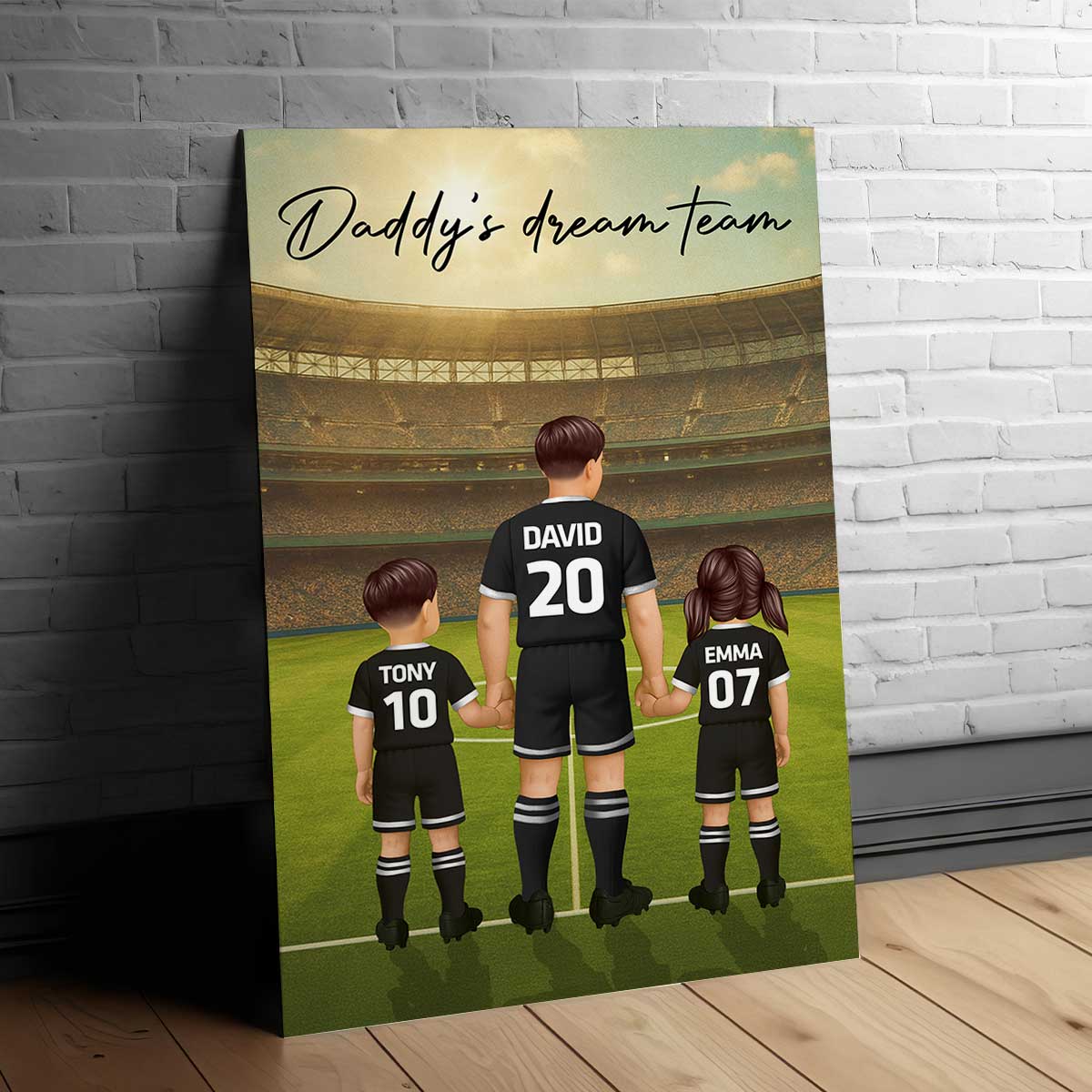Daddy's Dream Team Soccer Dad Man & Kids Personalized Poster