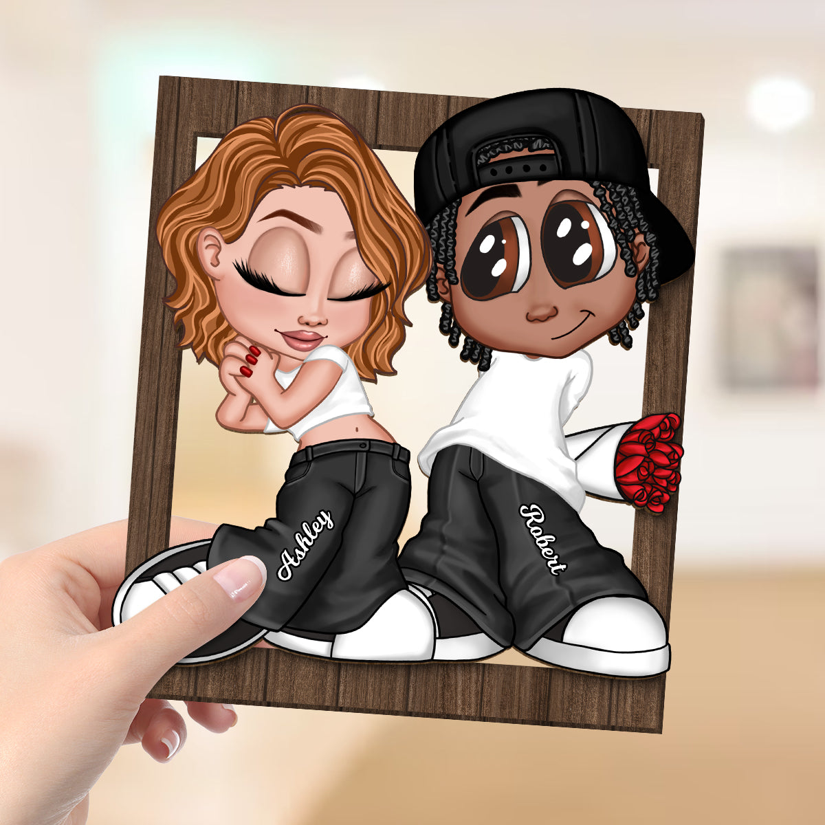 Y2K Couple Frame Personalized 2-layer Wooden Plaque, Unique Valentine's Day Gift For Him, Gift For Her