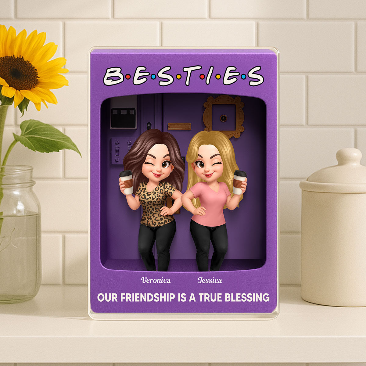 Besties Forever Best Friends Purple Toy Box Style Personalized Acrylic Block Plaque, Friendship Gift For Besties