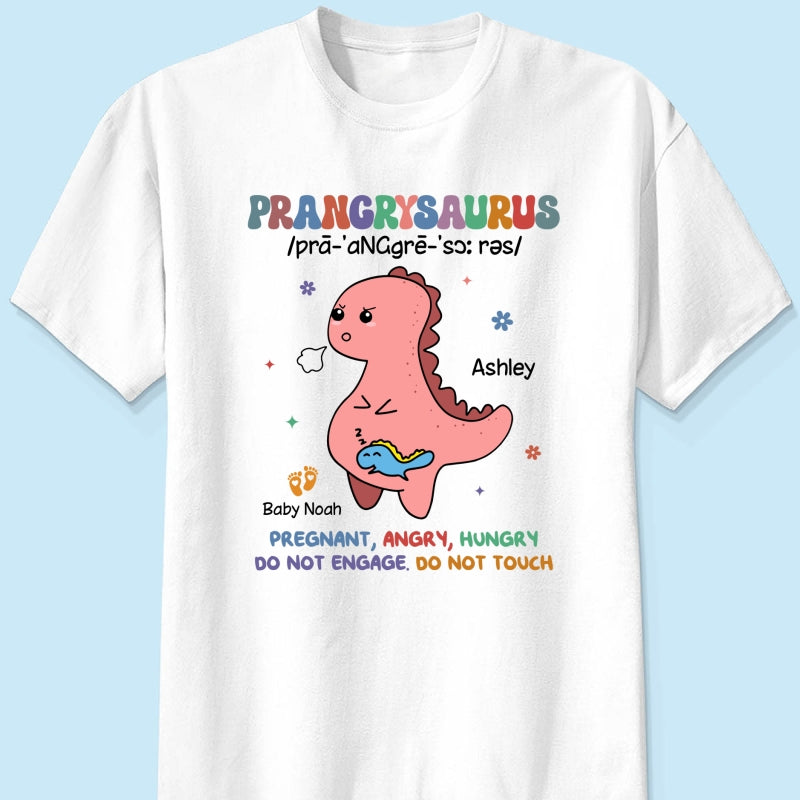 Prangrysaurus Retro Style Personalized Shirt, Custom Pregnancy Reveal Shirt, Gift For Expecting Moms
