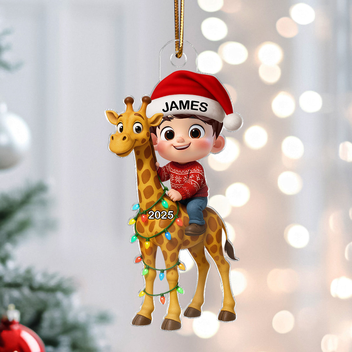 3D Effect Little Kid Favorite Animals Giraffe Christmas Personalized Acrylic Ornament