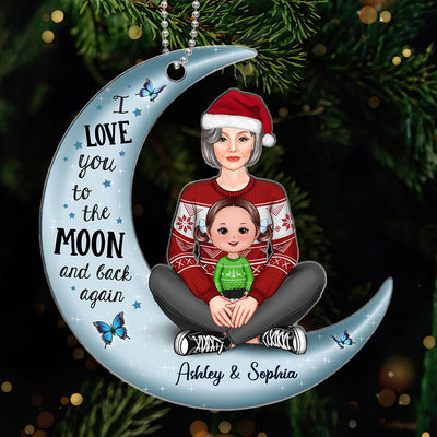 Pretty Grandma Holding Grandkid On Moon Gift For Grandson Granddaughter Personalized Acrylic Ornament