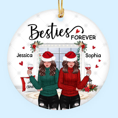 Winter Window Front View Christmas Besties Personalized Circle Ornament
