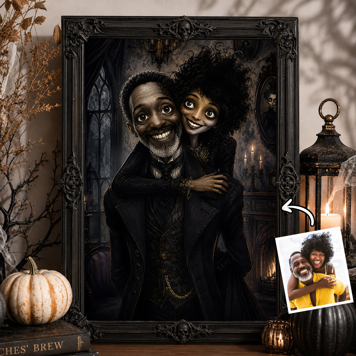 Custom Gothic Couple Portrait from Photo Personalized Poster, Halloween Decor for Couple, Anniversary Gift for Him, for Her