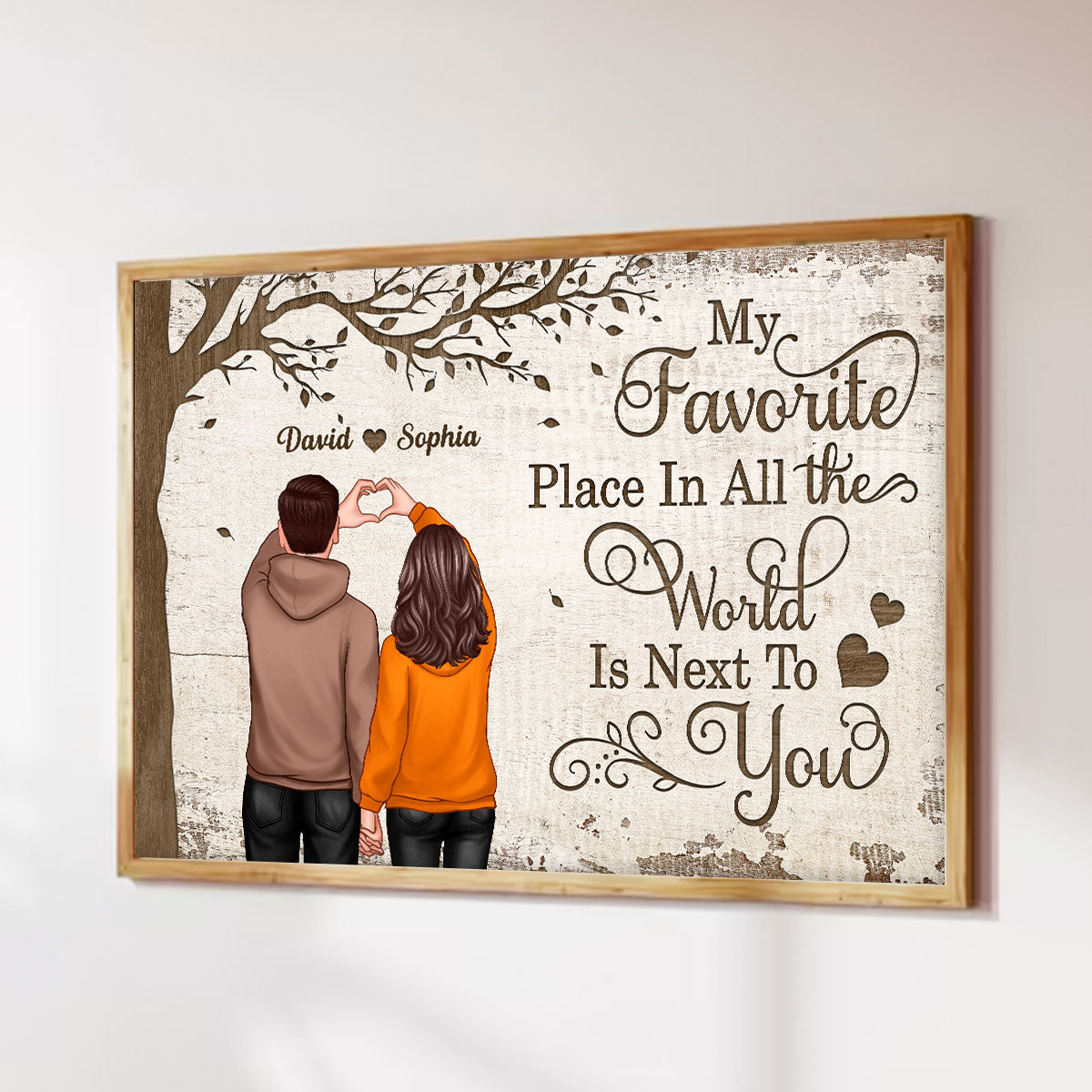 Back View Couple Heart Hands Favorite Place Personalized Horizontal Poster, Unique Valentine's Day Gift For Him, Gift For Her