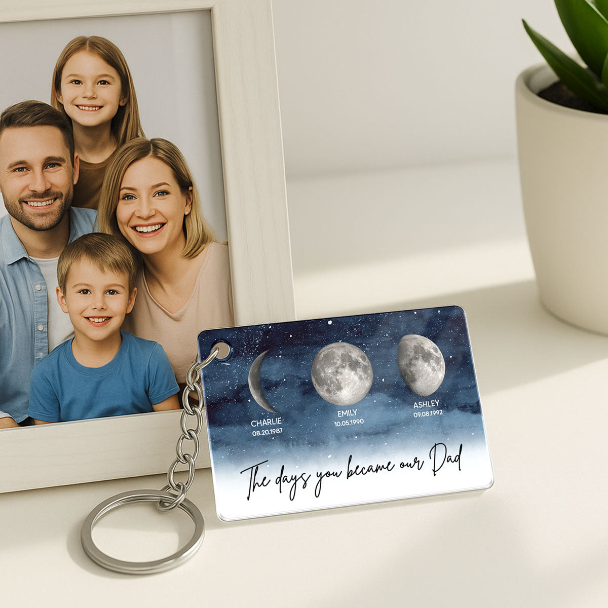 Starry Night Custom Birth Moon Phase The Days You Became Our Dad Personalized Acrylic Keychain
