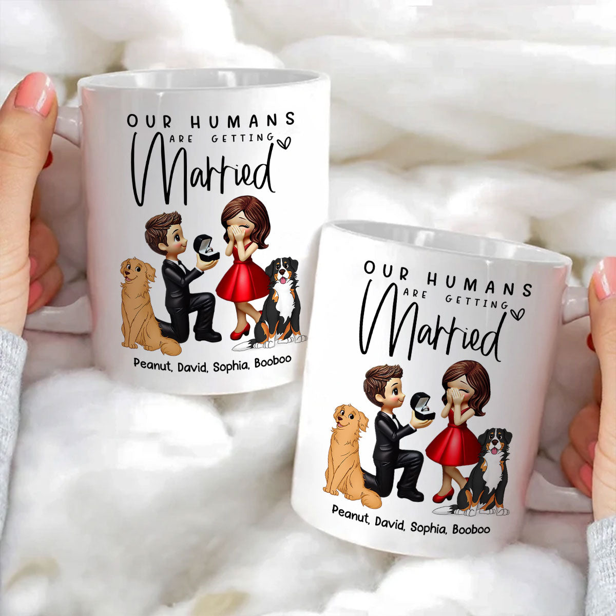 Our Humans Are Getting Married Personalized Mug, Custom Dog Cat Engagement Cup, Pet Engagement Wedding Gift