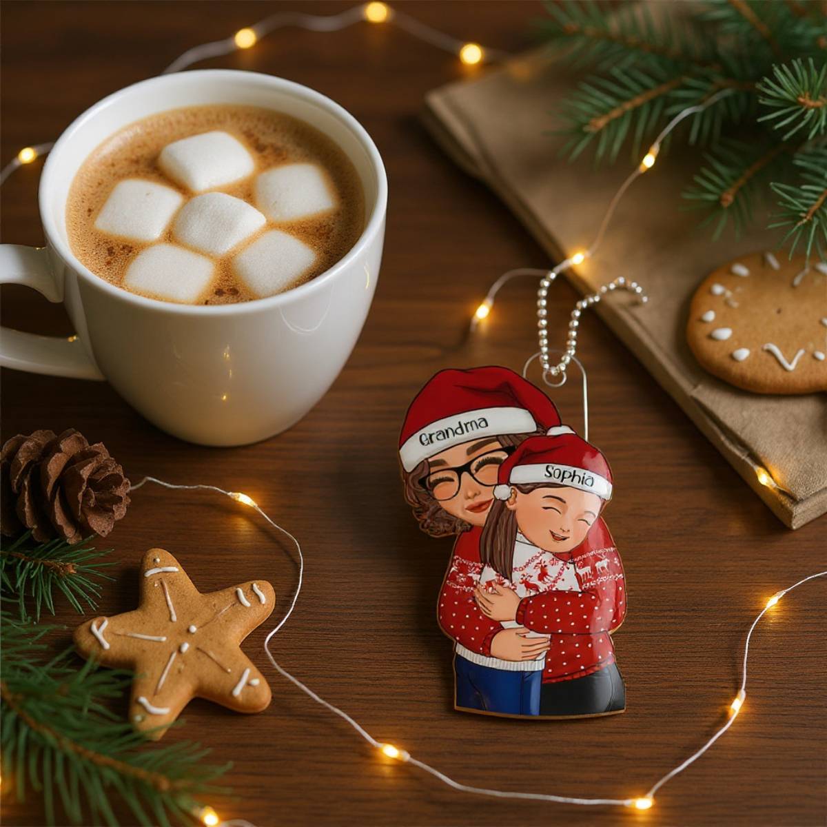 Christmas Cute Grandma Hugging Kid Gift For Granddaughter Grandson - Personalized Acrylic Ornament - Gift For Granddaughter, Grandson
