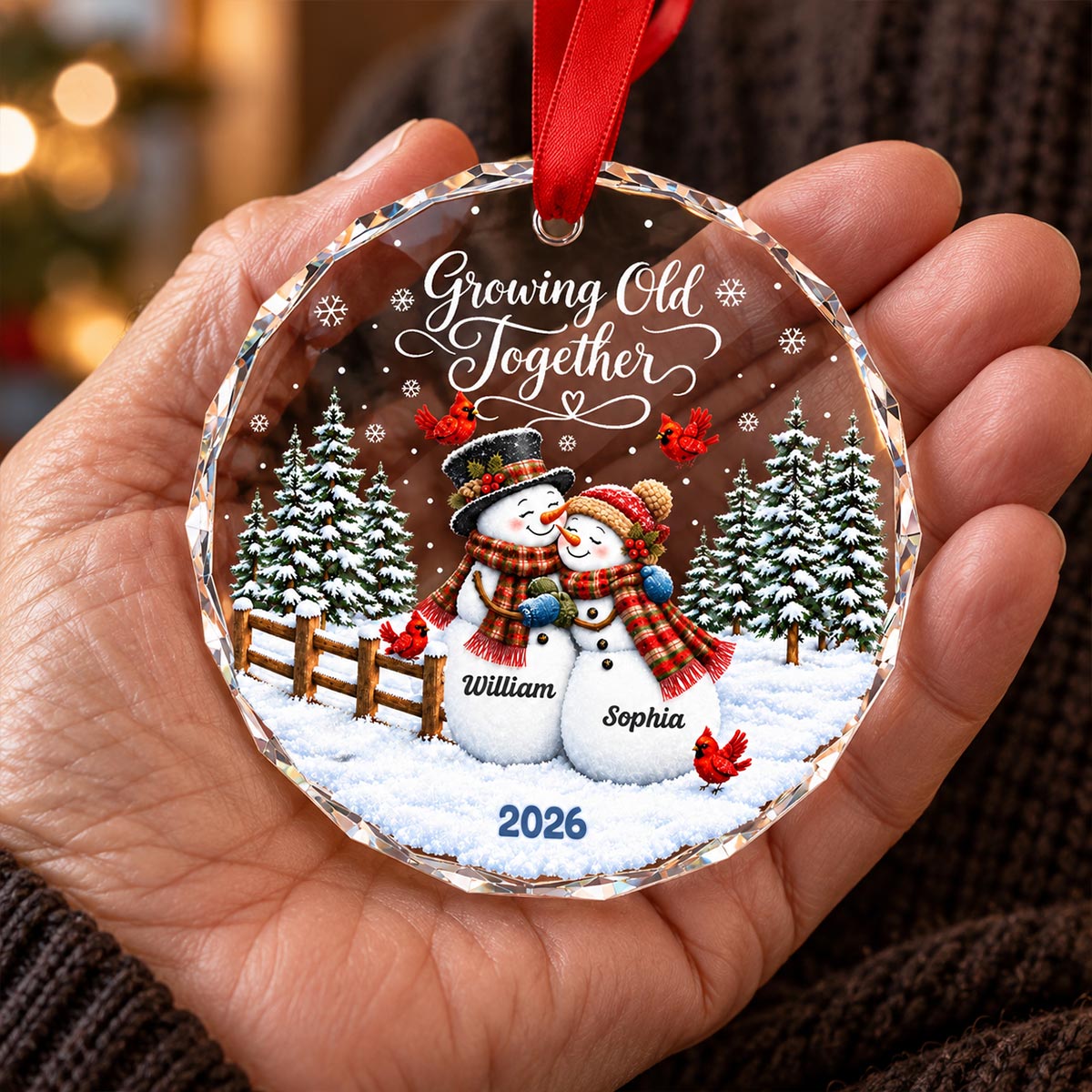 Snowman Couple - Personalized Glass Ornament - Custom Couple Names & Year, Christmas Keepsake, Gift for Couples