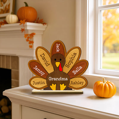 Grandma Turkey Thankful Grandma Personalized 2-Layer Standing Wooden Plaque