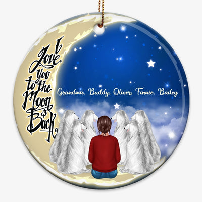 Dog Mom And Dog On Moon Personalized Circle Ornament