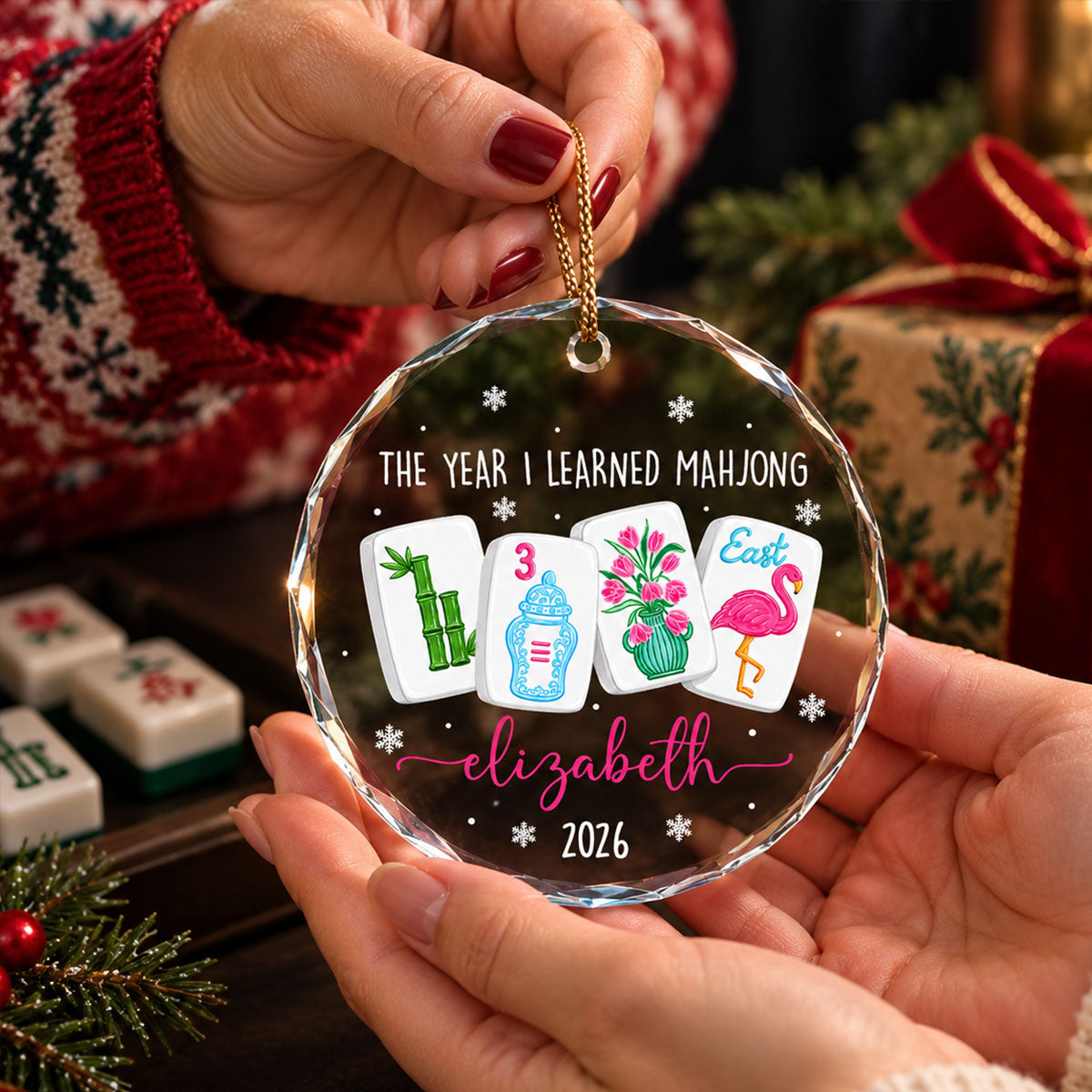 The Year I Learned Mahjong - Personalized Glass Ornament Funny Mahjong Group Christmas Gift