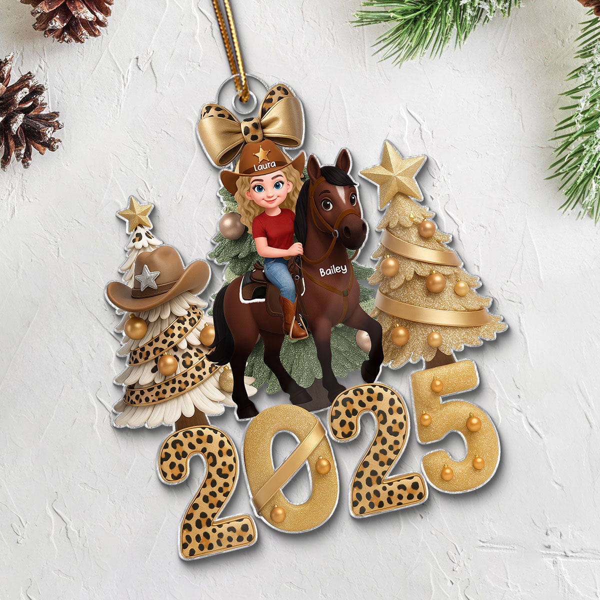 2025 Western Vibe Christmas Girl & Horse - Personalized Acrylic Ornament
