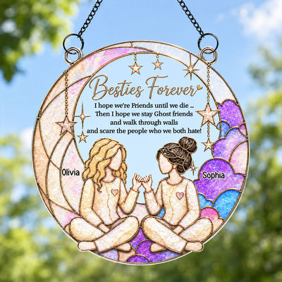 Besties Forever Pinky Promise Moon Theme - Personalized Acrylic Suncatcher - Friendship Keepsake For Best Friends