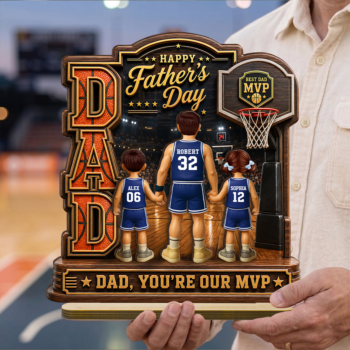 The MVP Dad Basketball - Personalized 2-Layered Wooden Plaque - Father's Day Gift For Dad, Husband