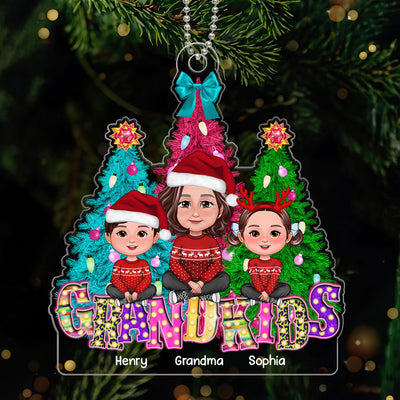 Grandma Grandkids Sitting Christmas Tree Marquee LED Personalized Acrylic Ornament