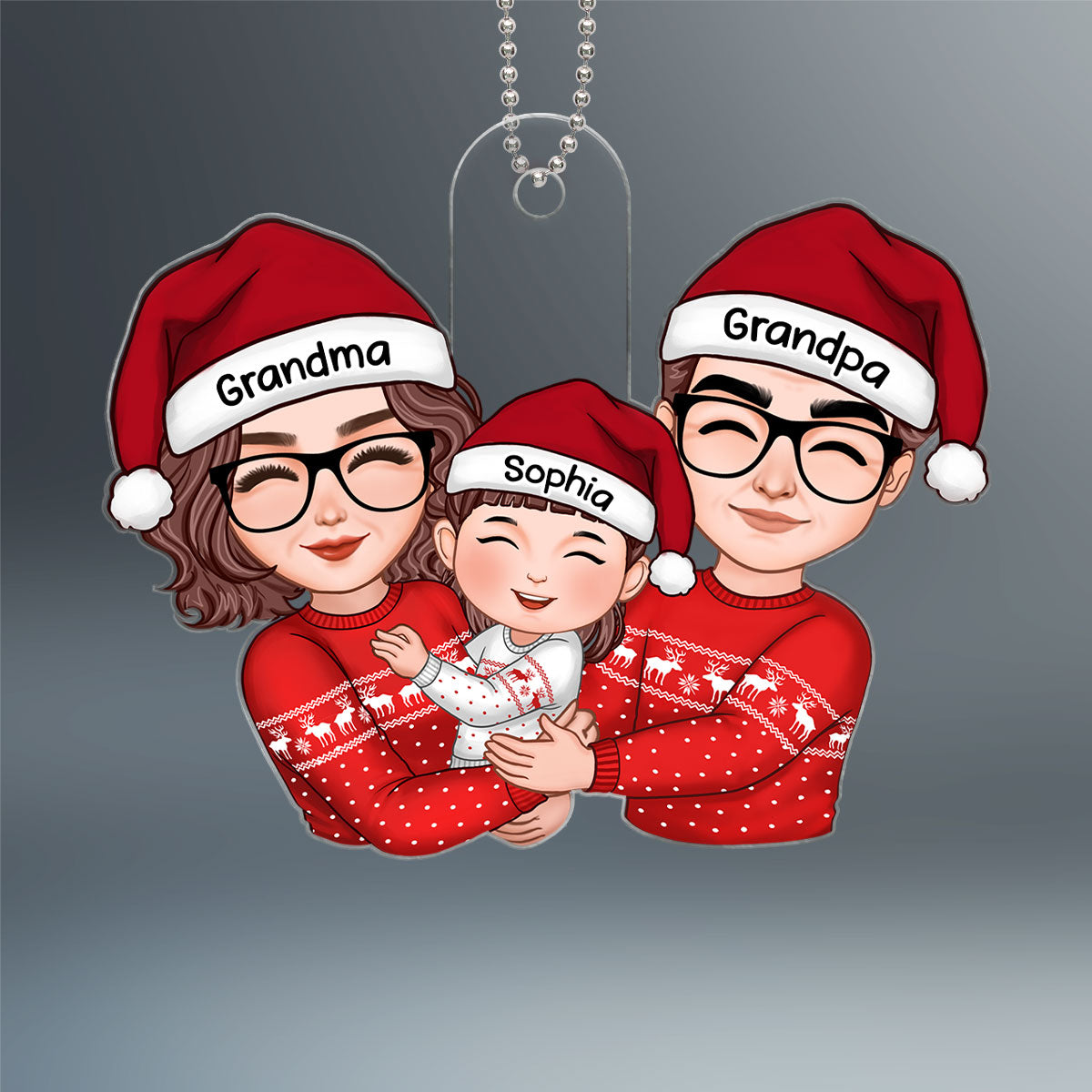 Cute Grandma Grandpa Hugging Kid Christmas Gift For Granddaughter Grandson Personalized Acrylic Ornament