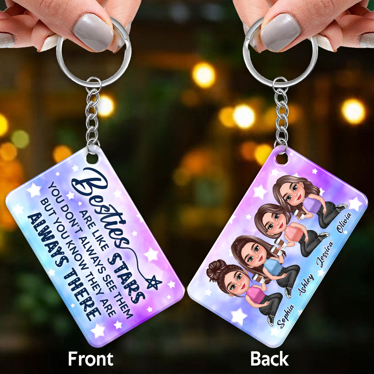 Besties Sisters Pretty Doll Like Stars Galaxy Background Personalized Acrylic Keychain