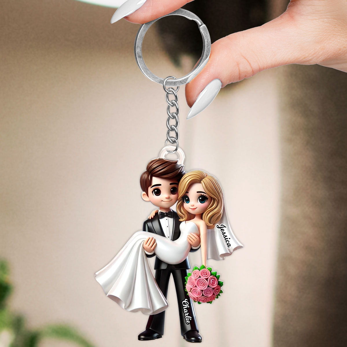 Personalized Mr Mrs First Christmas Married Couple Personalized Acrylic Keychain, Gift for him, Gift for her