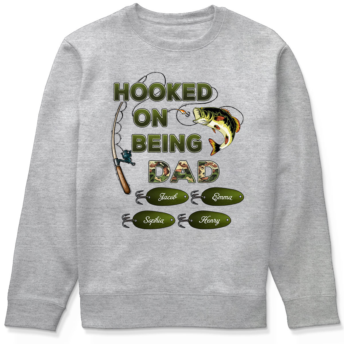 Hooked On Being Dad Grandpa Fishing Camouflage Personalized Shirt, Gift For Dad, Husband, Grandpa