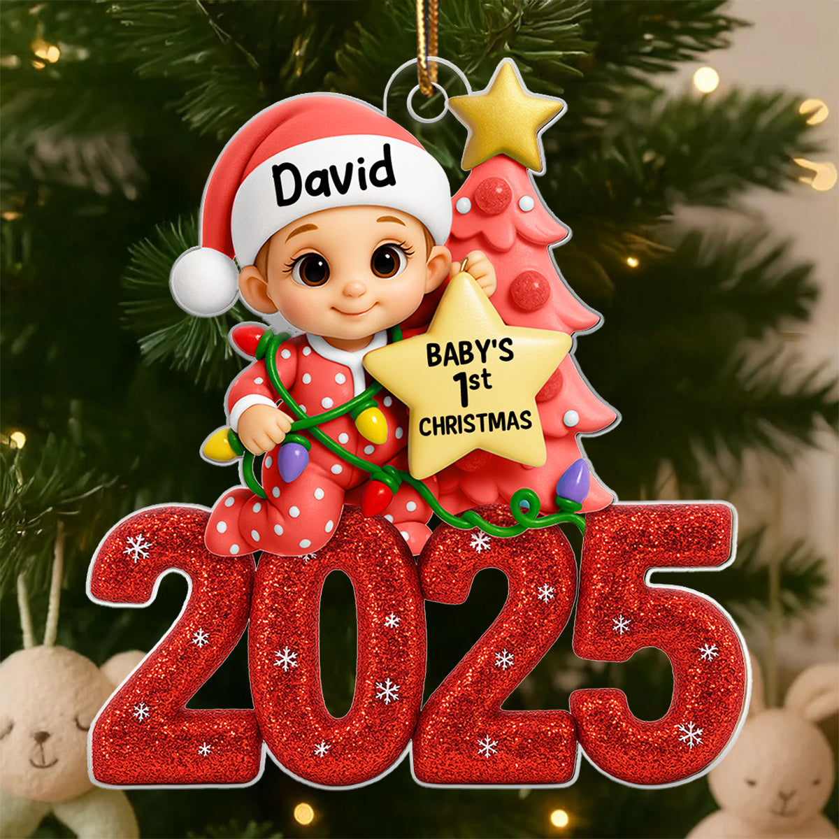 Baby Beside Christmas Tree First Christmas 2025 - Personalized Acrylic Ornament - Heartwarming Christmas Gift For New Born, Baby