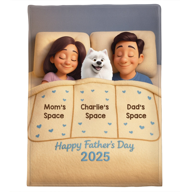 Funny Cute Cartoon Dogs In Bed Personalized Fleece Blanket, Father's Day Gift for Dog Dads